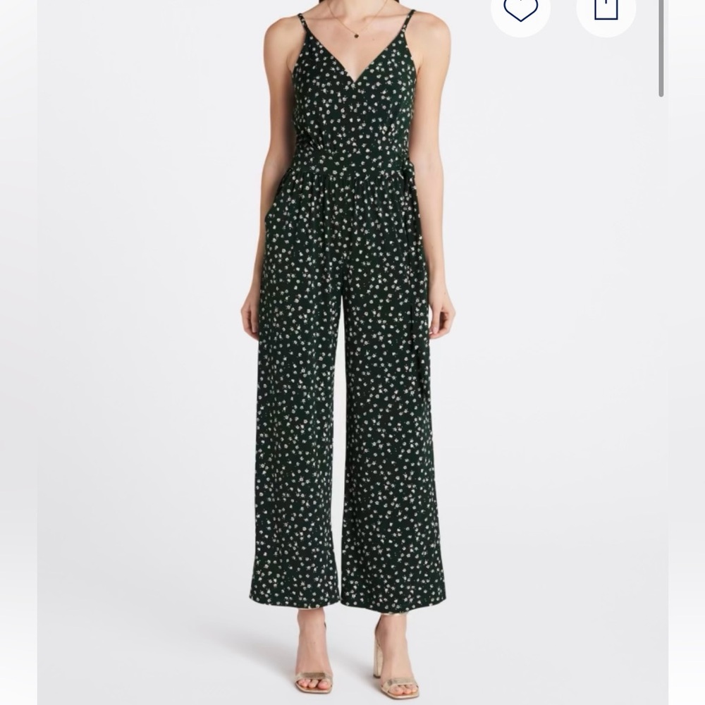 Kaileigh Dark Green and White Floral Patterned Jumpsuit